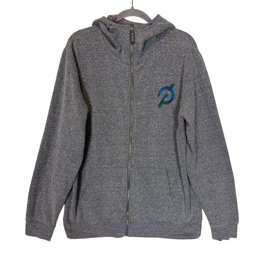 Peloton Hoodie Mens Large Gray Full Zip Fleece‎ Graphic Logo Jacket Back